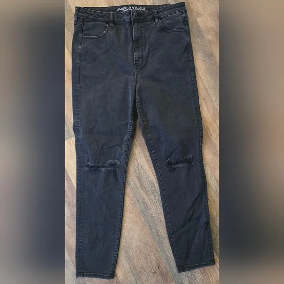 American Eagle Women's 16 Black Jeans Super Stretch Super High Rise Jeggings - Picture 2 of 12